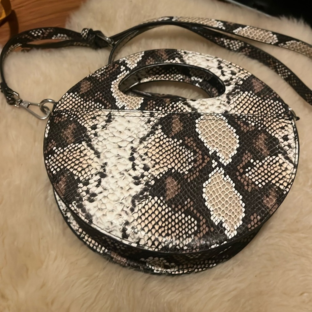Snakeskin print circle minibag with strap